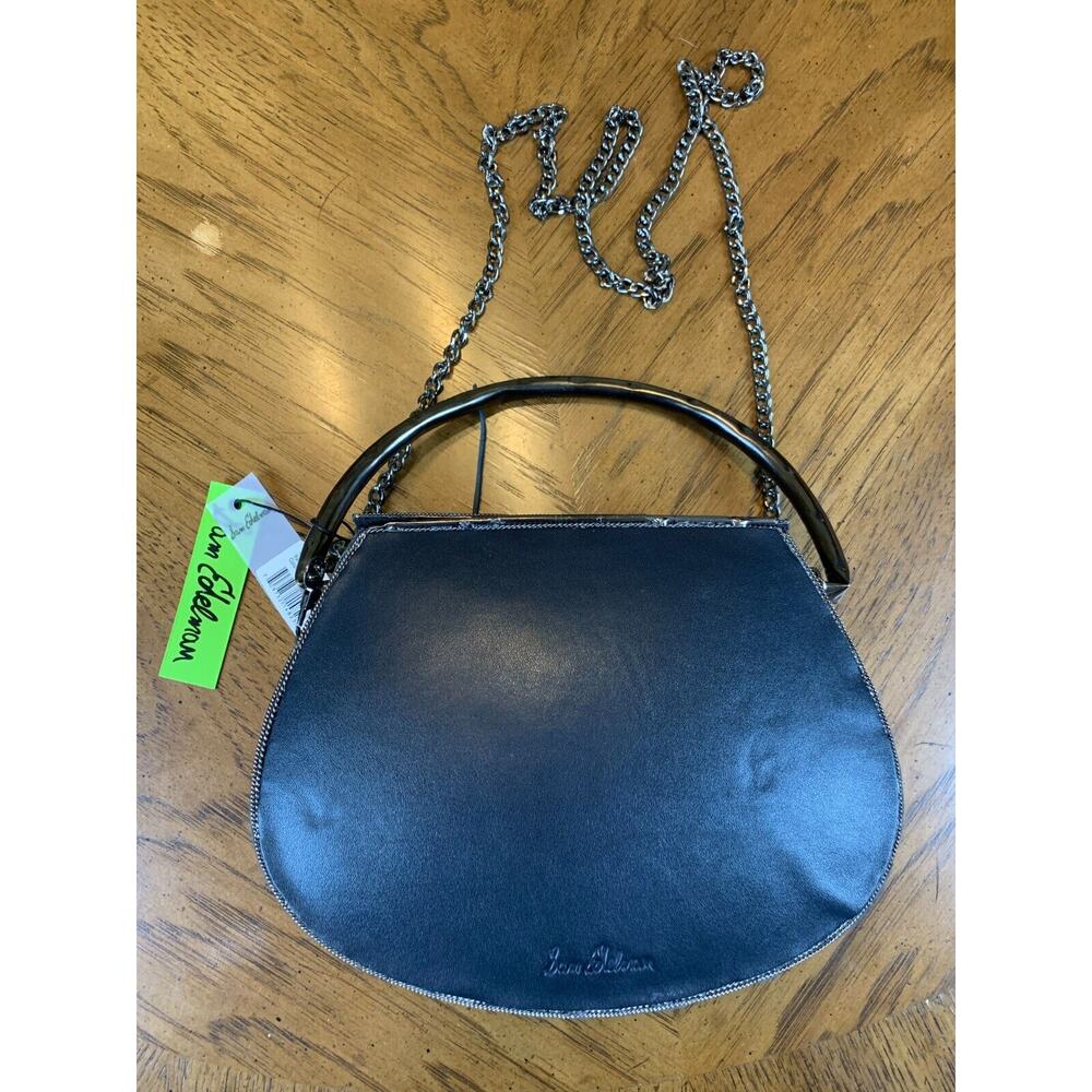 Sam Edelman Women Black Georgia Iron Leather Handbag Crossbody Satchel Bag - Picture 8 of 13